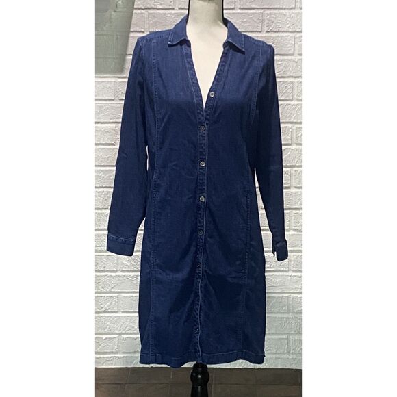 J Jill Stretch Denim Dress Roll Tab Sleeve Size Small - Picture 1 of 4